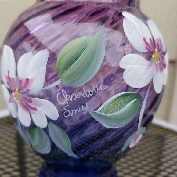 ❌️SOLD❌️Fenton 50th Anniversary Art Mulberry Glass Vase Hand Painted Vintage - Picture 3 of 13